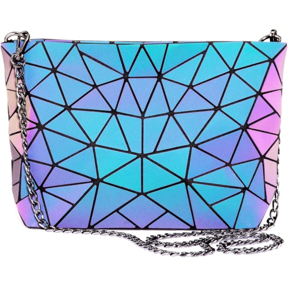 LOVEVOOK Geometric Luminous Purse - Holographic Reflective Crossbody Bag Wallet